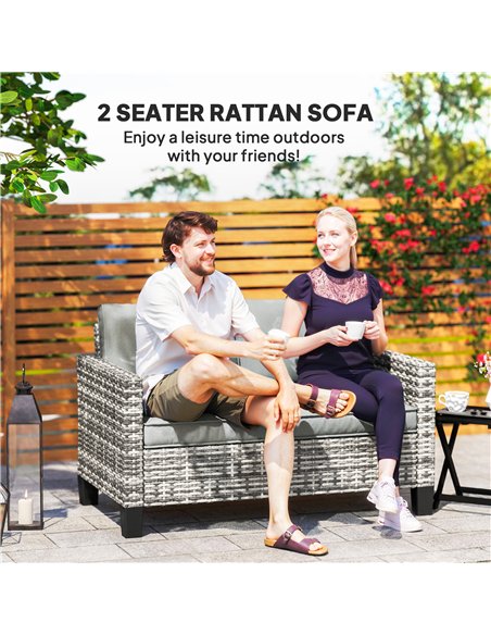 Outsunny Two-Seater Rattan Outdoor Sofa - Light Grey - pic 129723 | FastDaddyshop