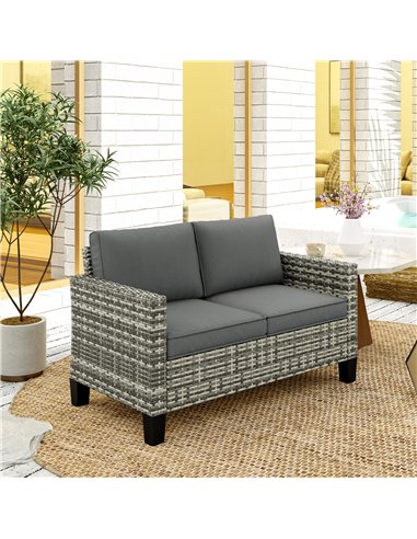 Outsunny Two-Seater Rattan Outdoor Sofa - Light Grey