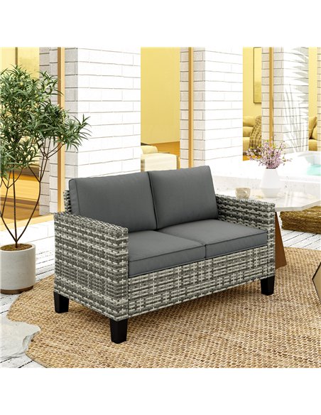 Outsunny Two-Seater Rattan Outdoor Sofa - Light Grey - pic 129727 | FastDaddyshop