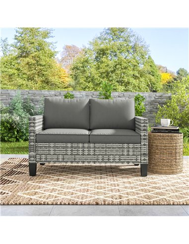 Outsunny Two-Seater Rattan Outdoor Sofa - Light Grey