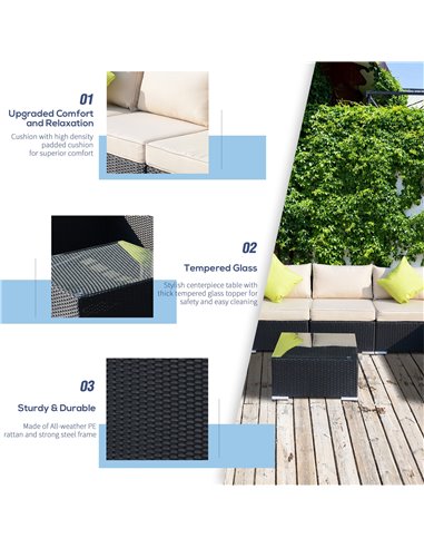 Outsunny 7-Seater Sofa Rattan Garden Furniture Aluminium Outdoor Patio Set Wicker Seater Table - Black