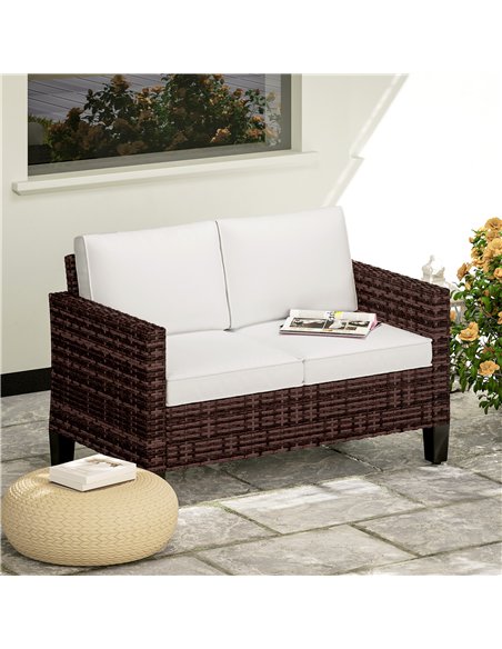 Outsunny Two-Seater Rattan Outdoor Sofa - Brown - pic 129730 | FastDaddyshop