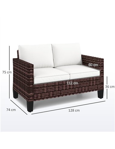 Outsunny Two-Seater Rattan Outdoor Sofa - Brown