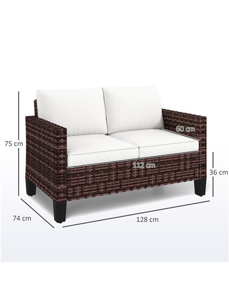 Outsunny Two-Seater Rattan Outdoor Sofa - Brown - pic 129731 | FastDaddyshop