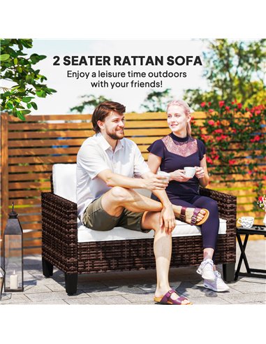 Outsunny Two-Seater Rattan Outdoor Sofa - Brown