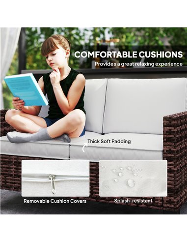 Outsunny Two-Seater Rattan Outdoor Sofa - Brown