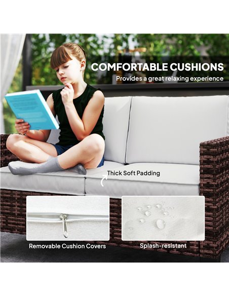 Outsunny Two-Seater Rattan Outdoor Sofa - Brown - pic 129734 | FastDaddyshop