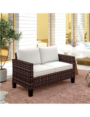 Outsunny Two-Seater Rattan Outdoor Sofa - Brown