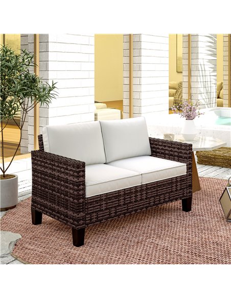 Outsunny Two-Seater Rattan Outdoor Sofa - Brown - pic 129736 | FastDaddyshop