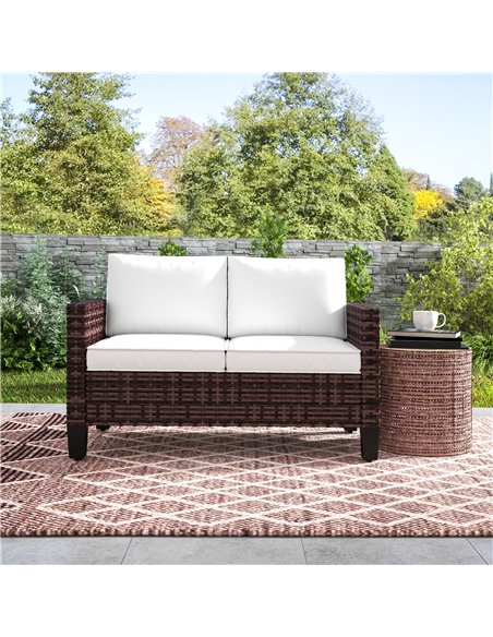 Outsunny Two-Seater Rattan Outdoor Sofa - Brown - pic 129737 | FastDaddyshop