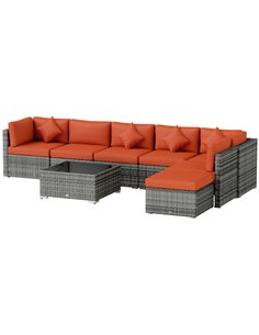 Outsunny Eight-Piece Rattan Sofa Set - Orange/Grey