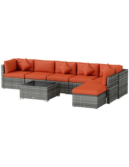 Outsunny Eight-Piece Rattan Sofa Set - Orange/Grey - pic 129738 | FastDaddyshop