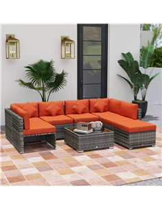 Outsunny Eight-Piece Rattan Sofa Set - Orange/Grey 2