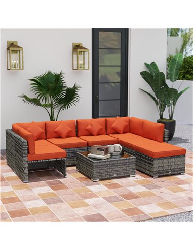 Outsunny Eight-Piece Rattan Sofa Set - Orange/Grey