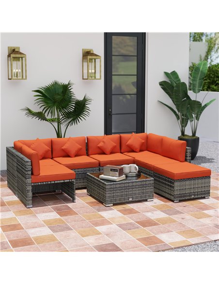 Outsunny Eight-Piece Rattan Sofa Set - Orange/Grey - pic 129739 | FastDaddyshop