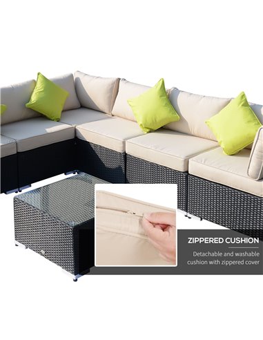 Outsunny 7-Seater Sofa Rattan Garden Furniture Aluminium Outdoor Patio Set Wicker Seater Table - Black