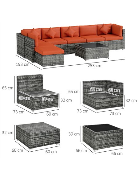 Outsunny Eight-Piece Rattan Sofa Set - Orange/Grey - pic 129740 | FastDaddyshop