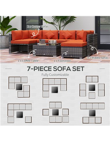 Outsunny Eight-Piece Rattan Sofa Set - Orange/Grey