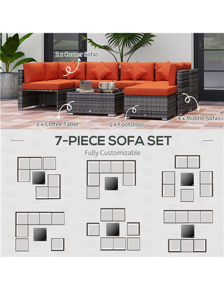 Outsunny Eight-Piece Rattan Sofa Set - Orange/Grey - pic 129743 | FastDaddyshop