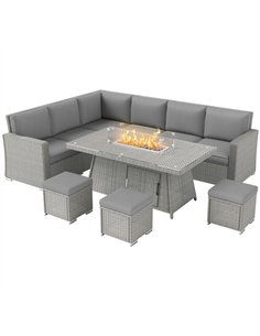 Outsunny Seven-Piece Firepit Table Rattan Sofa Set - Grey