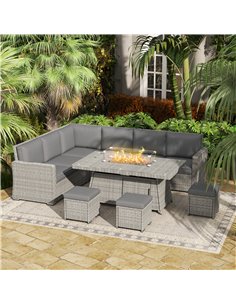 Outsunny Seven-Piece Firepit Table Rattan Sofa Set - Grey 2