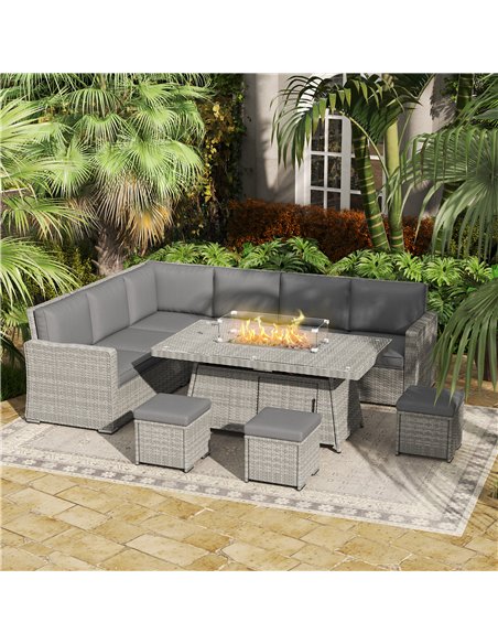 Outsunny Seven-Piece Firepit Table Rattan Sofa Set - Grey - pic 129748 | FastDaddyshop