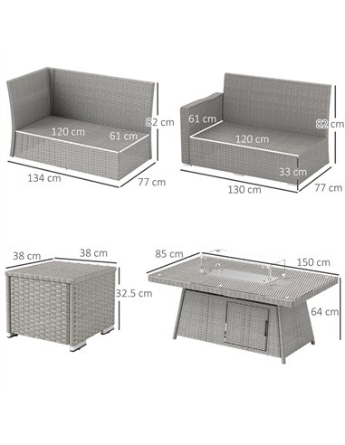 Outsunny Seven-Piece Firepit Table Rattan Sofa Set - Grey