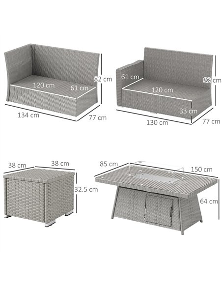 Outsunny Seven-Piece Firepit Table Rattan Sofa Set - Grey - pic 129749 | FastDaddyshop