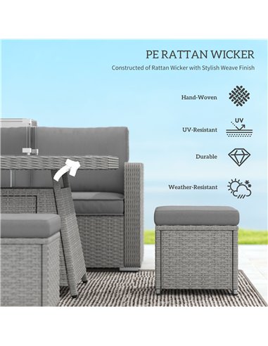 Outsunny Seven-Piece Firepit Table Rattan Sofa Set - Grey