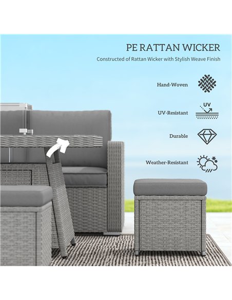 Outsunny Seven-Piece Firepit Table Rattan Sofa Set - Grey - pic 129750 | FastDaddyshop
