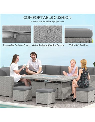 Outsunny Seven-Piece Firepit Table Rattan Sofa Set - Grey