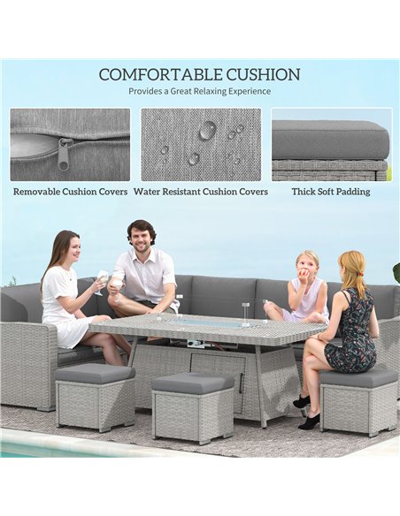 Outsunny Seven-Piece Firepit Table Rattan Sofa Set - Grey - pic 129751 | FastDaddyshop
