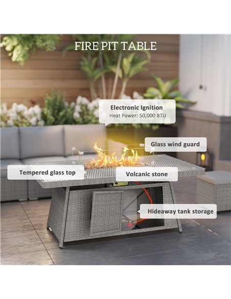 Outsunny Seven-Piece Firepit Table Rattan Sofa Set - Grey - pic 129752 | FastDaddyshop