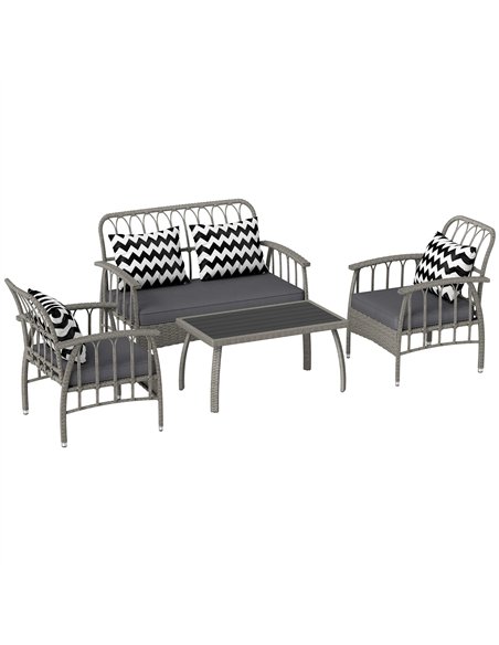Outsunny Four-Piece Rattan Cut-Out Sofa Set - Grey - pic 129756 | FastDaddyshop