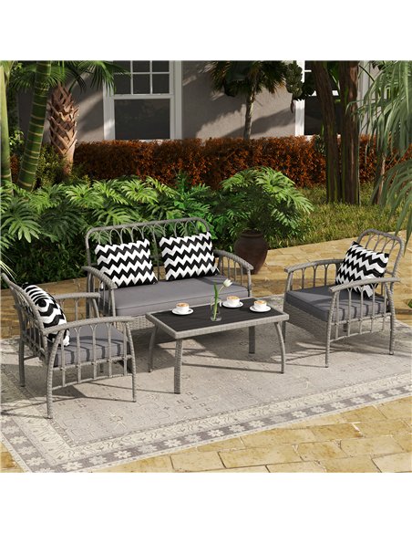 Outsunny Four-Piece Rattan Cut-Out Sofa Set - Grey - pic 129757 | FastDaddyshop