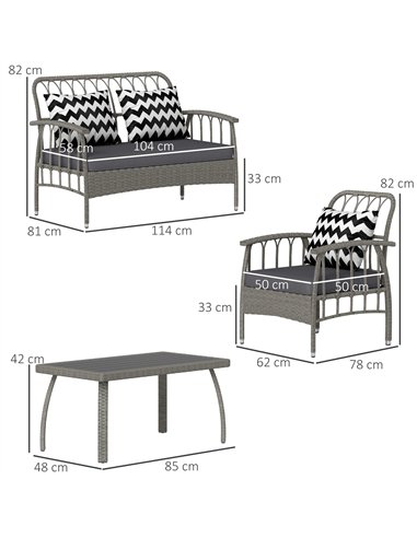 Outsunny Four-Piece Rattan Cut-Out Sofa Set - Grey