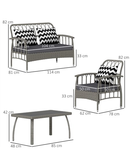 Outsunny Four-Piece Rattan Cut-Out Sofa Set - Grey - pic 129758 | FastDaddyshop