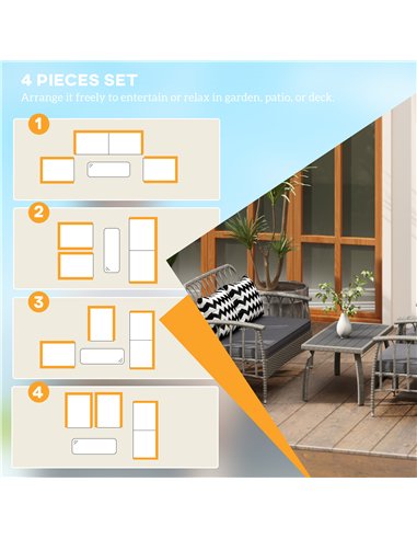 Outsunny Four-Piece Rattan Cut-Out Sofa Set - Grey