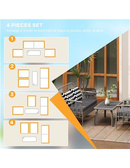 Outsunny Four-Piece Rattan Cut-Out Sofa Set - Grey - pic 129759 | FastDaddyshop
