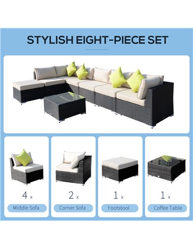 Outsunny 7-Seater Sofa Rattan Garden Furniture Aluminium Outdoor Patio Set Wicker Seater Table - Black