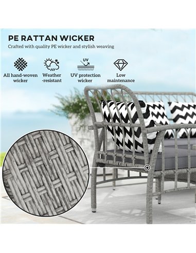 Outsunny Four-Piece Rattan Cut-Out Sofa Set - Grey
