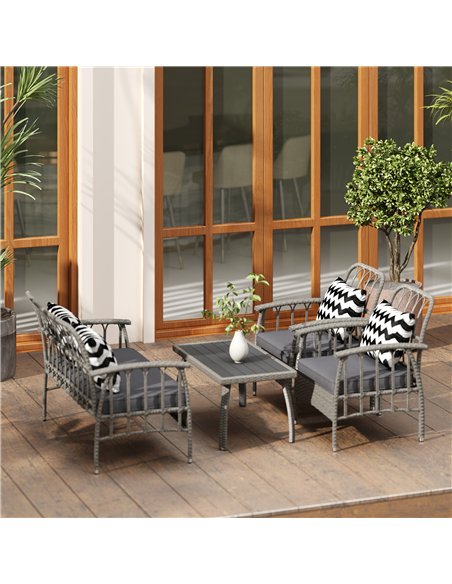 Outsunny Four-Piece Rattan Cut-Out Sofa Set - Grey - pic 129764 | FastDaddyshop