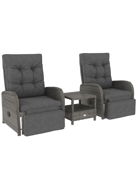 Outsunny 2 Seater Patio Rattan Wicker Chaise Lounge Sofa Set w/ Cushion for Patio Garden Porch, Grey - pic 129765 | FastDaddyshop