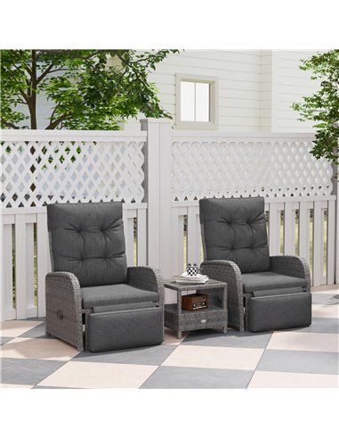Outsunny 2 Seater Patio Rattan Wicker Chaise Lounge Sofa Set w/ Cushion for Patio Garden Porch, Grey