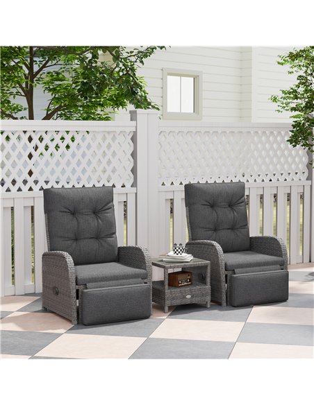 Outsunny 2 Seater Patio Rattan Wicker Chaise Lounge Sofa Set w/ Cushion for Patio Garden Porch, Grey - pic 129766 | FastDaddyshop