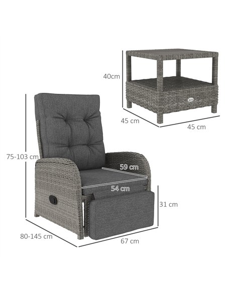 Outsunny 2 Seater Patio Rattan Wicker Chaise Lounge Sofa Set w/ Cushion for Patio Garden Porch, Grey - pic 129767 | FastDaddyshop
