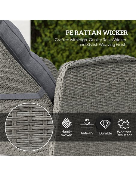 Outsunny 2 Seater Patio Rattan Wicker Chaise Lounge Sofa Set w/ Cushion for Patio Garden Porch, Grey - pic 129768 | FastDaddyshop