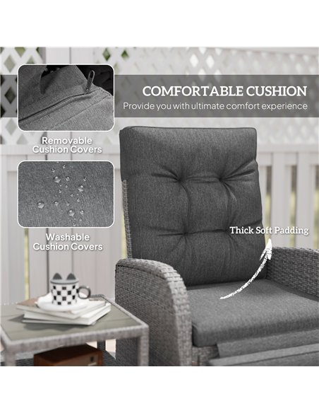 Outsunny 2 Seater Patio Rattan Wicker Chaise Lounge Sofa Set w/ Cushion for Patio Garden Porch, Grey - pic 129771 | FastDaddyshop