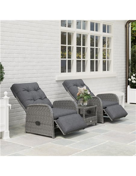 Outsunny 2 Seater Patio Rattan Wicker Chaise Lounge Sofa Set w/ Cushion for Patio Garden Porch, Grey - pic 129772 | FastDaddyshop