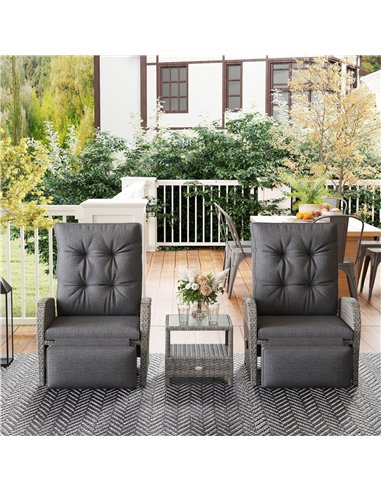 Outsunny 2 Seater Patio Rattan Wicker Chaise Lounge Sofa Set w/ Cushion for Patio Garden Porch, Grey